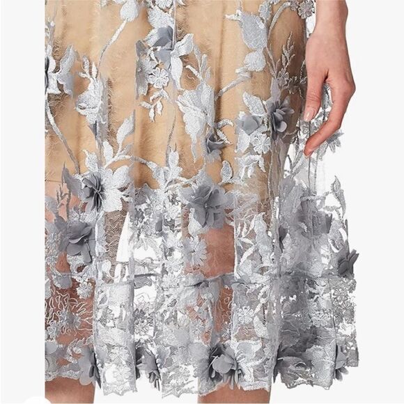 NWT Dress The Population Audrey Spaghetti Strap Midi A-line 3D Floral Dress-J19 - Picture 5 of 6